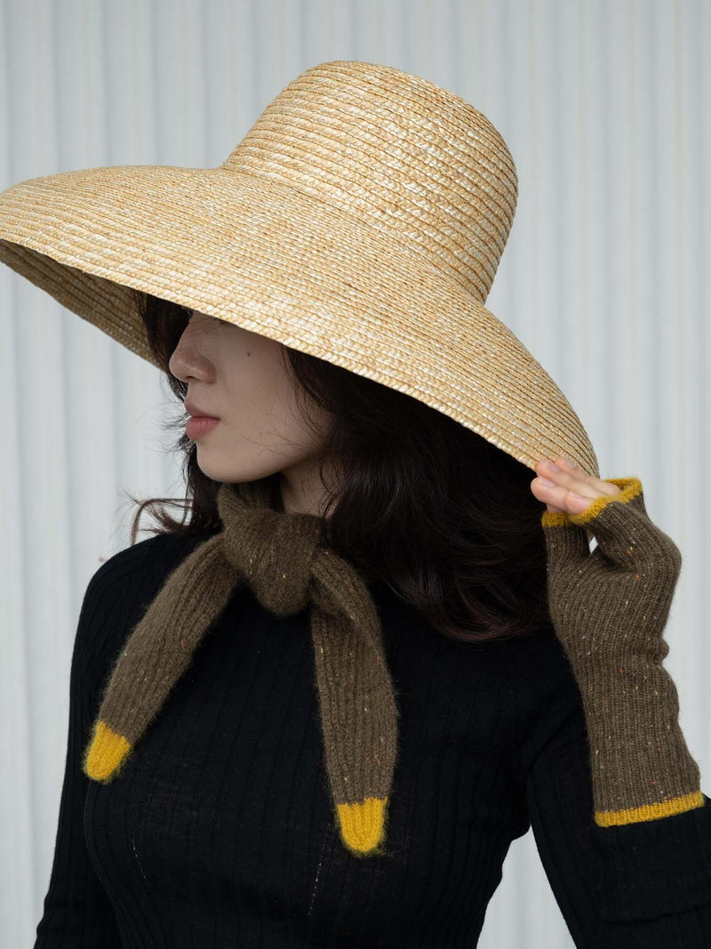Cashmere Taper Scarf - Speckled Green with Mustard Tips