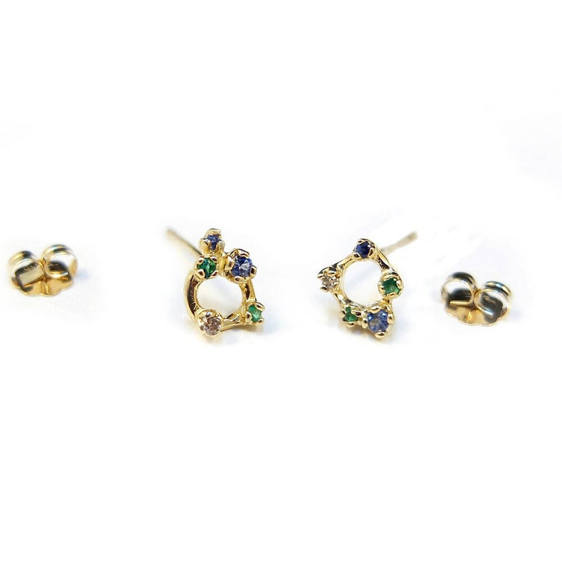 n+a new york jewelry sapphire emerald diamond ten Stone constellation stud earrings 14k recycled gold handmade in brooklyn NYC shop Boston sowa gift store boutique sustainable