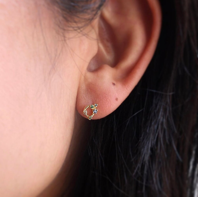 n+a new york jewelry sapphire emerald diamond ten Stone constellation stud earrings 14k recycled gold handmade in brooklyn NYC shop Boston sowa gift store boutique sustainable