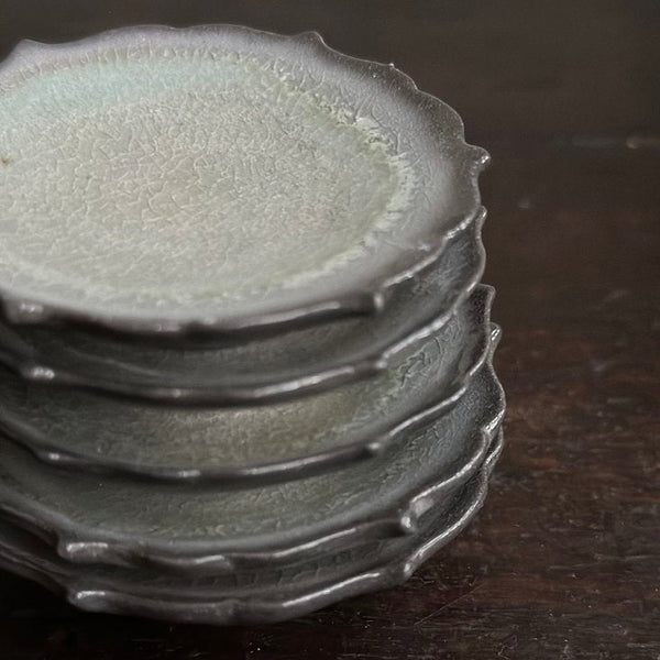 Tsuchikara Pottery handmade ceramic soda fired tiny mini saucer plates sowa boston pottery gift shop boutique 