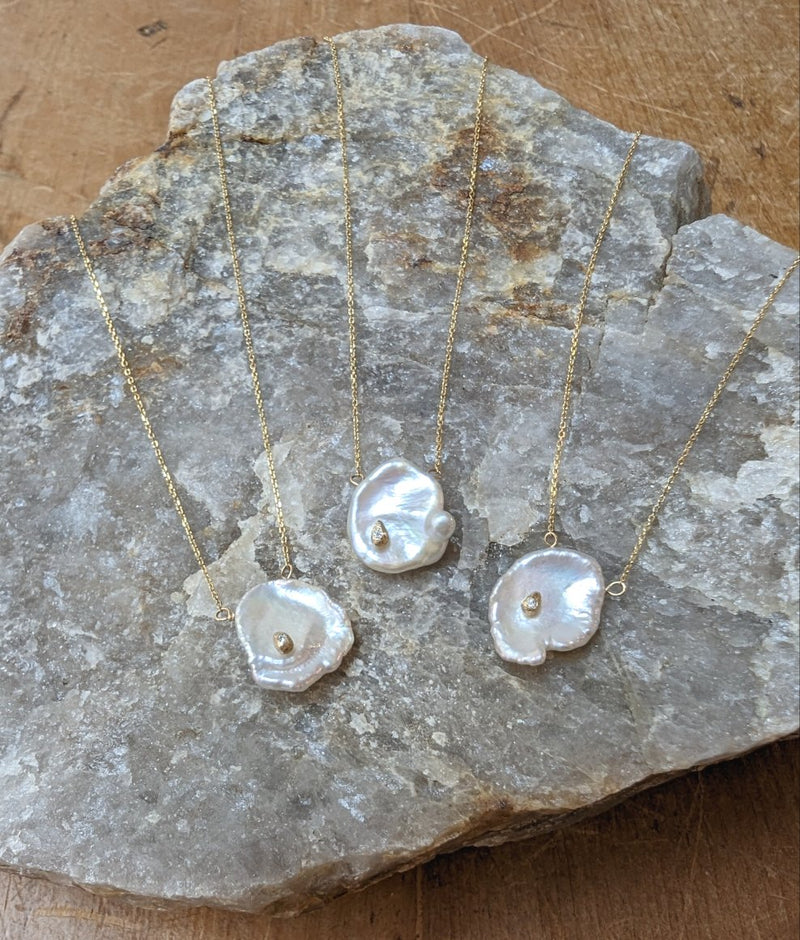 Ariko Jewelry Keshi Pearl and Diamond Gold Necklace one-of-a-kind shop boston jewelry