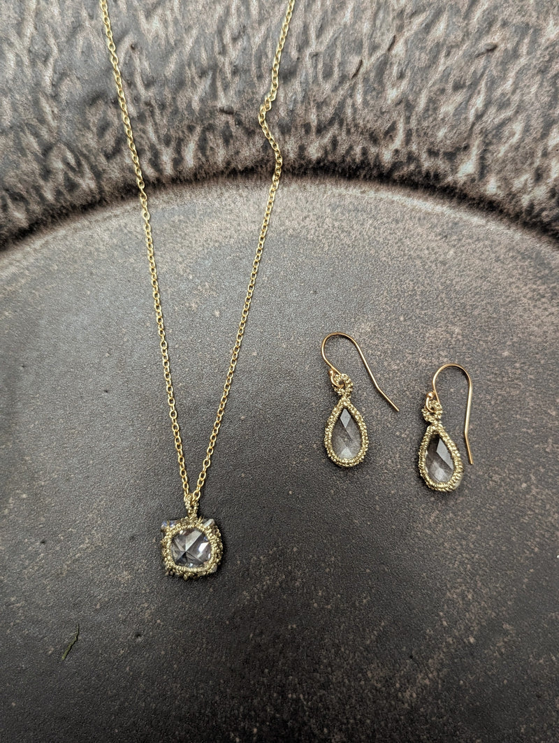 caged crystal quartz drop earrings danielle welmond jewelry store boston small business gift shop sowa boutique