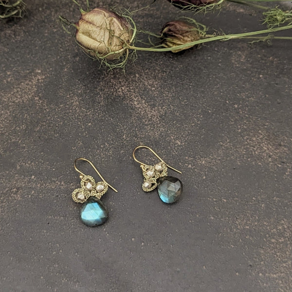Labradorite Drop Earrings with Silver Nuggets danielle welmond jewelry store boston small business gift shop sowa boutique