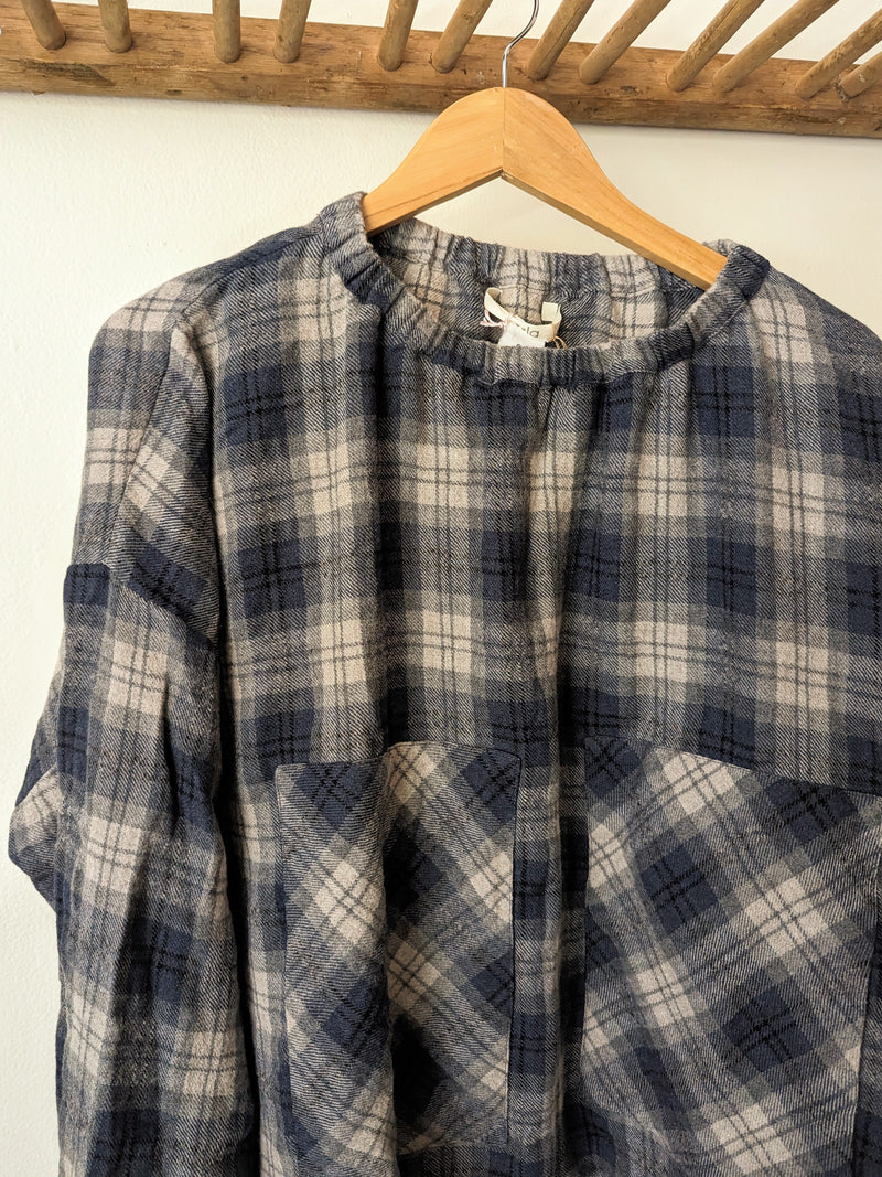 Navy plaid oversized shirt sula boston boutique gift shop small business sowa 