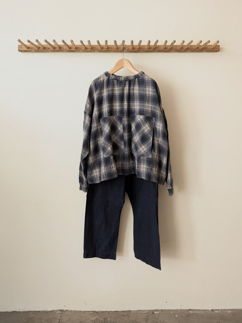 Navy plaid oversized shirt sula boston boutique gift shop small business sowa 