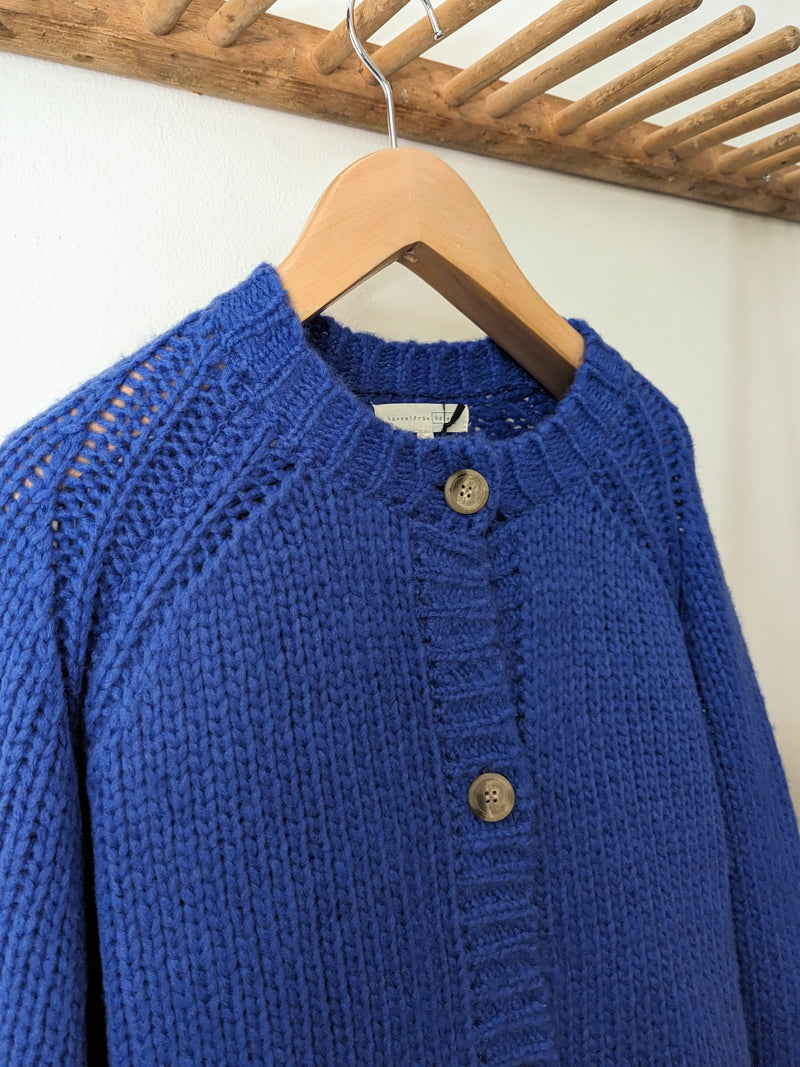 Georgia Cardigan cobalt blue by Hansel from Basel. Shop Boston small business boutique gift shop sowa