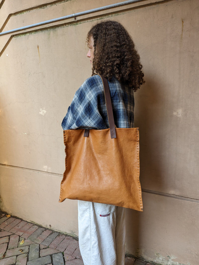 Stitch and Tickle handmade leather bolsa bag made in Boston made in usa oversized tote shoulder back sowa gift shop small business boutique store