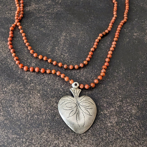 Italian Coral necklace with silver heart milagro River Song shop boston sowa jewelry store boutique gift shop 