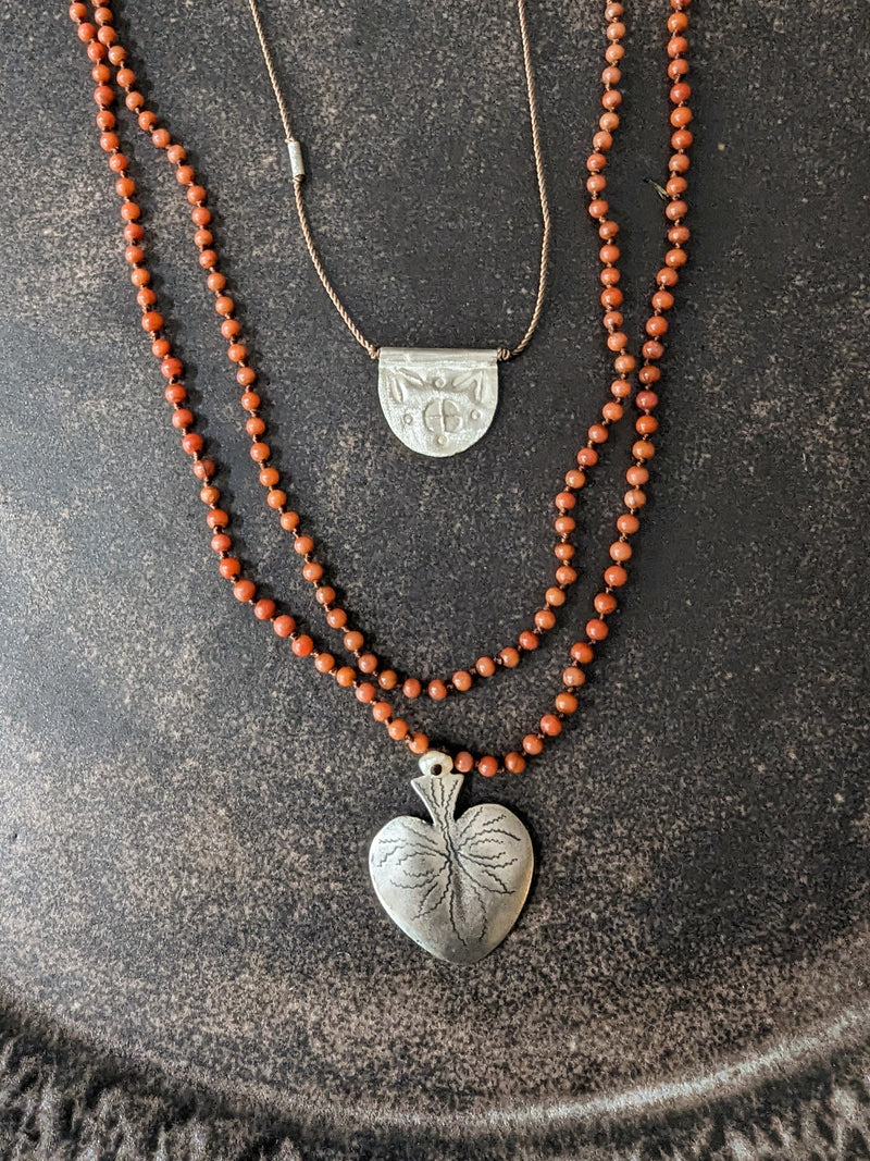 Italian Coral necklace with silver heart milagro River Song shop boston sowa jewelry store boutique gift shop 