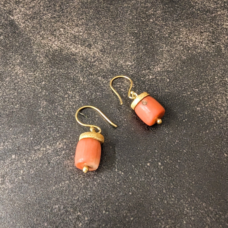 Vintage Pink Coral and 14k Gold Drop Earrings – Marika Gems