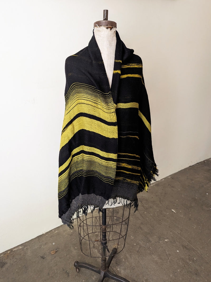 Japanese Extra Soft Woven Wool Cotton Scarf - Medium  - Black and Yellow