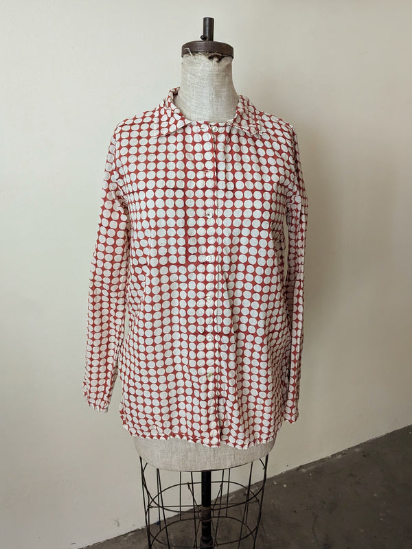 Button Down Shirt Khadi Cotton - Tomato and White Dot