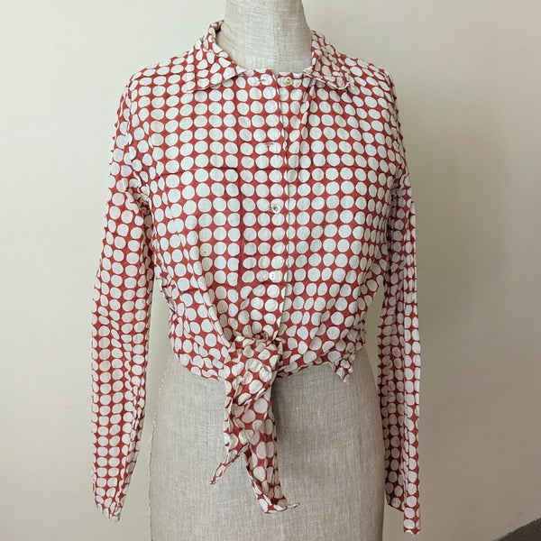 Button Down Shirt Khadi Cotton - Tomato and White Dot
