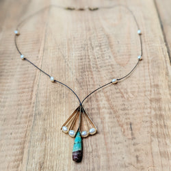 Chrysoprase and Pearl Fan Necklace silvana segulja sowa jewelry boston small business gift shop