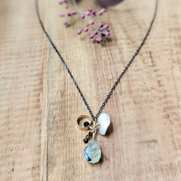 Green Aventurine Pearl Pendant Necklace silvana segulja sowa jewelry boston small business gift shop