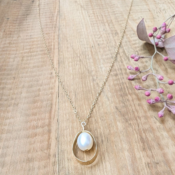 Gold-filled Teardrop Pearl Pendant Necklace silvana segulja sowa jewelry boston small business gift shop