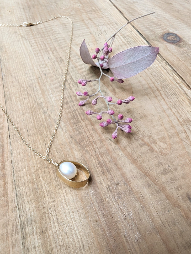 Gold-filled Teardrop Pearl Pendant Necklace silvana segulja sowa jewelry boston small business gift shop