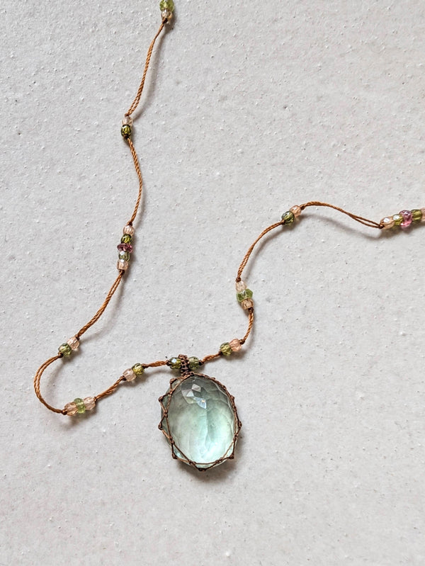 Tibetan macrame necklace green fluorite crystal stone jewelry shop boston sowa gift store 