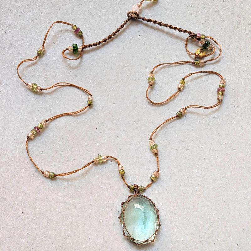 Tibetan macrame necklace green fluorite crystal stone jewelry shop boston sowa gift store 