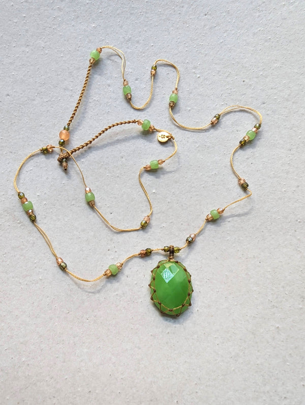 Tibetan macrame necklace chrysoprasse crystal stone jewelry shop boston sowa gift store 