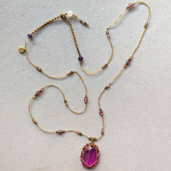 Tibetan macrame necklace pink indian crystal stone jewelry shop boston sowa gift store 