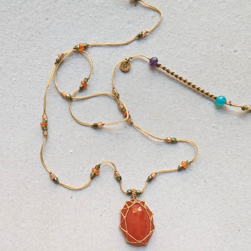 Tibetan macrame necklace orange onyx crystal stone jewelry shop boston sowa gift store 