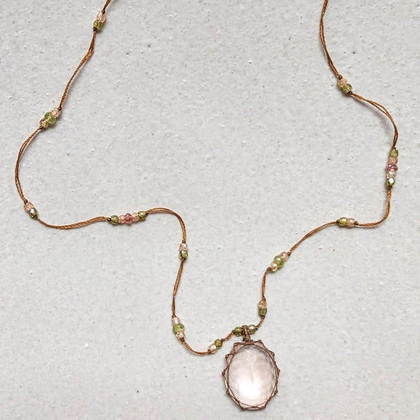 Tibetan macrame necklace pink quartz crystal stone jewelry shop boston sowa gift store 