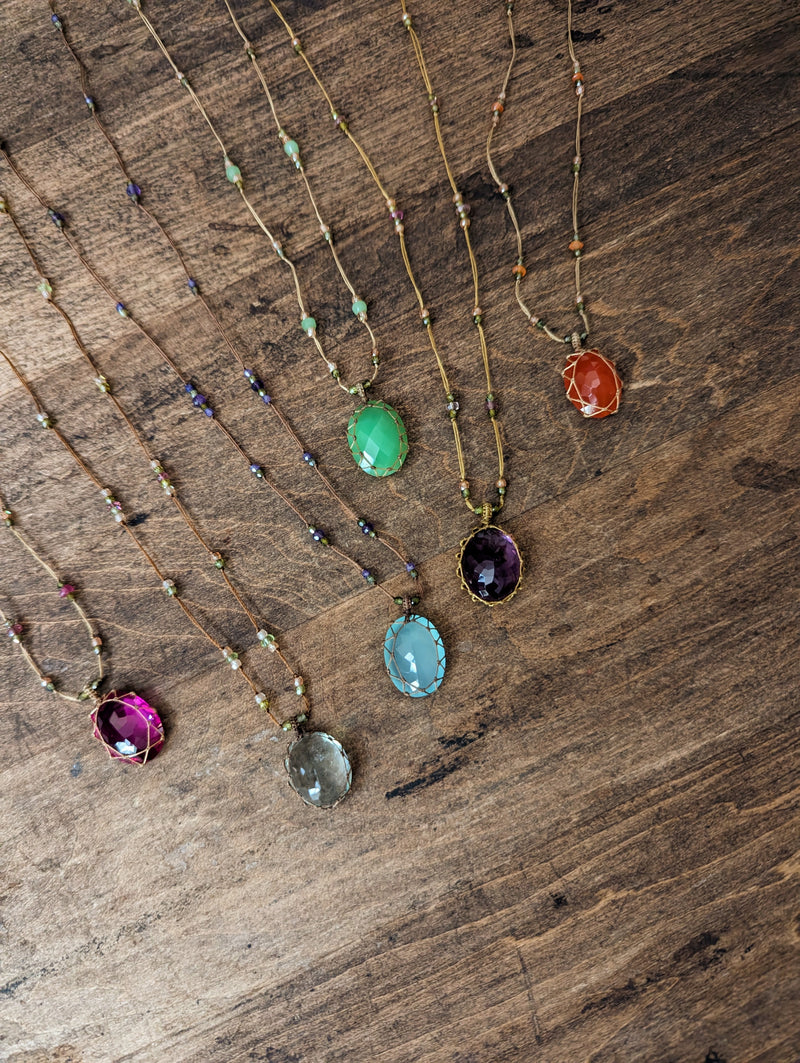 Tibetan macrame necklace purple amethyste crystal stone jewelry shop boston sowa gift store 