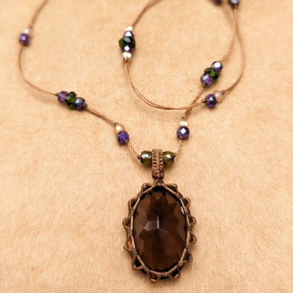 Tibetan macrame necklace smoky quartz crystal stone jewelry shop boston sowa gift store 