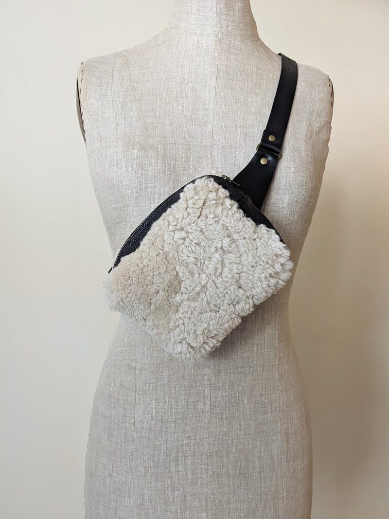 Opera shearling belt bag fanny pack waist bag Stitch and Tickle made in boston leather bags leatherwork shop boston sowa gift store boutique studio