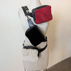 Opera shearling belt bag fanny pack waist bag Stitch and Tickle made in boston leather bags leatherwork shop boston sowa gift store boutique studio