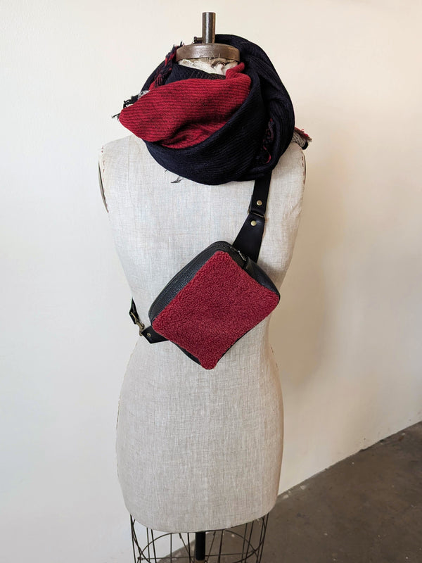 Opera shearling belt bag fanny pack waist bag Stitch and Tickle made in boston leather bags leatherwork shop boston sowa gift store boutique studio