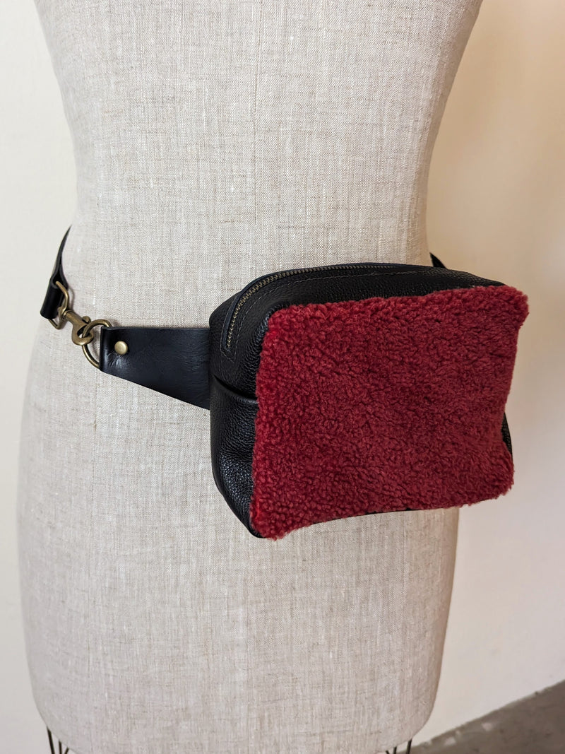 Opera shearling belt bag fanny pack waist bag Stitch and Tickle made in boston leather bags leatherwork shop boston sowa gift store boutique studio