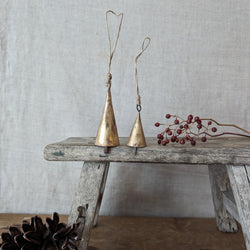 Fog Linen brass pointed bell ornament. Made in India. Shop Boston SOWA holiday