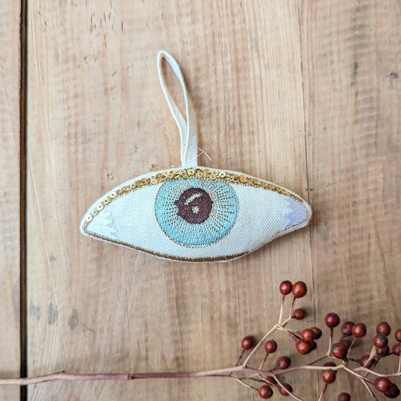 Skippy Cotton Evil Eye embroidered lavender ornaments sowa boston small business gift shop holiday decorations boutique