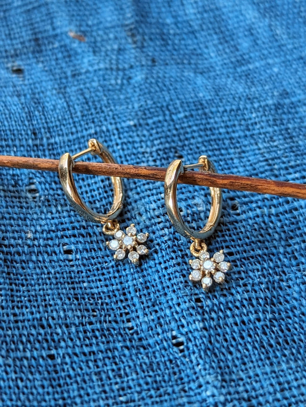 briliant cut diamonds set in 14k gold dangle hoops jewelry store sowa gift shop fine handmade jewelry