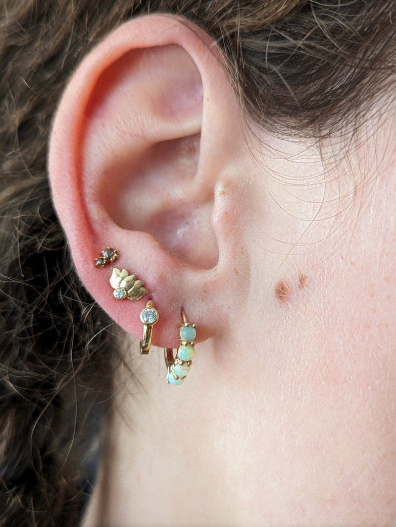 Small Australian opals set in 14k gold hoops jewelry store sowa gift shop fine handmade jewelry