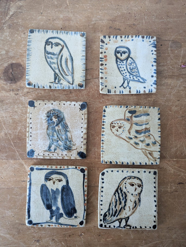 Charlotte Salt stoneware art tile Owl design handmade One-of-a-kind gift shop store sowa boston