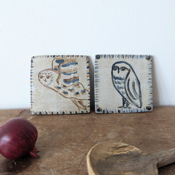 Charlotte Salt stoneware art tile Owl design handmade One-of-a-kind gift shop store sowa boston