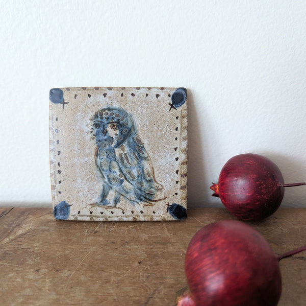 Charlotte Salt stoneware art tile Owl design handmade One-of-a-kind gift shop store sowa boston