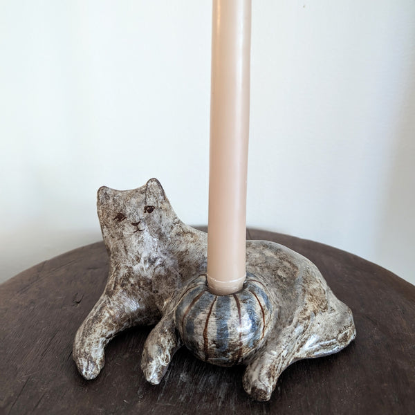 Charlotte Salt one-of-a-kind ceramic cat candleholder pottery shop gift store sowa boston