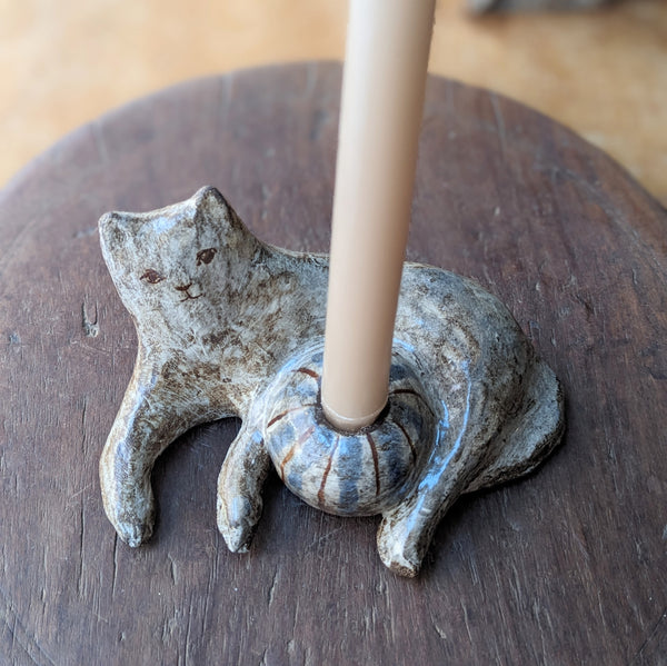 Charlotte Salt one-of-a-kind ceramic cat candleholder pottery shop gift store sowa boston