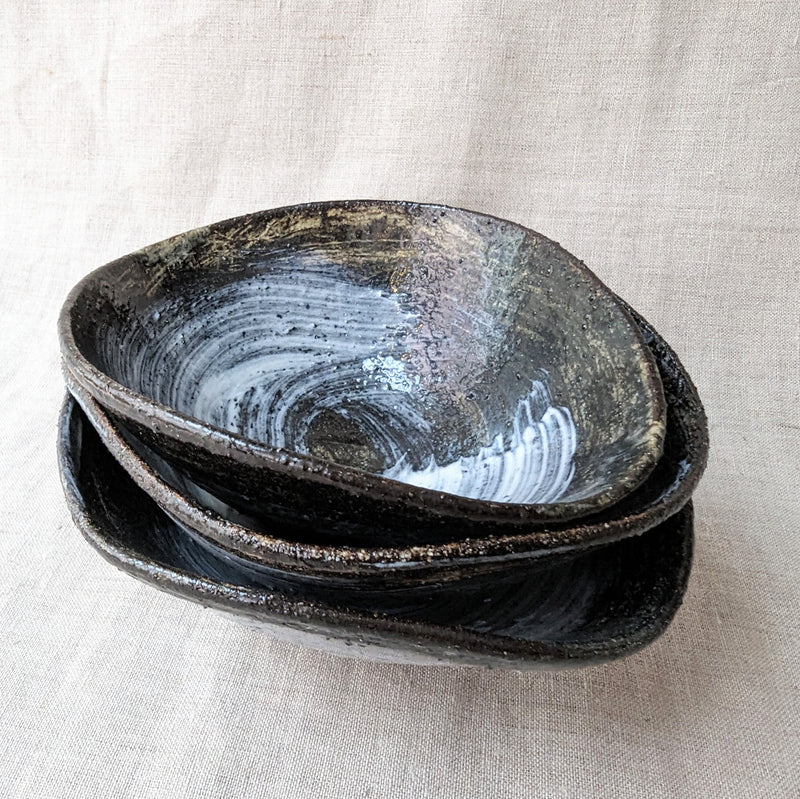 Florence Penault ceramics pottery Black and white brushstrokes bowls Shop Boston