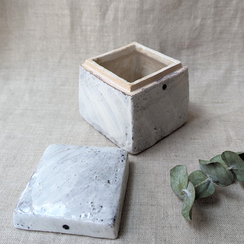 Handmade ceramic box by Florence Penault. Shop Boston sowa gift store