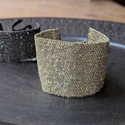 Large Woven Cuff Bracelet - Gold & Grey
