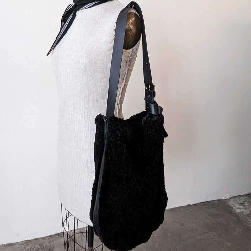 Stitch and Tickle Tall Large shearling leather tote handmade boston shop boutique gift store sowa leatherwork leathershop 