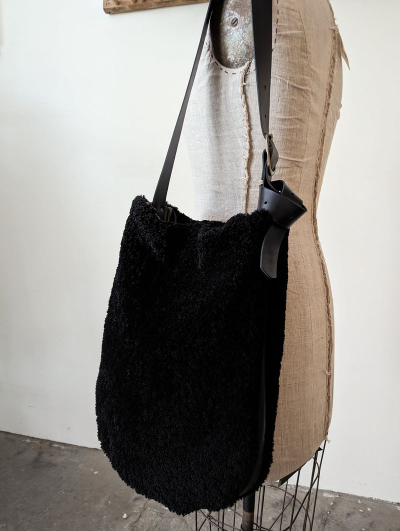 Stitch and Tickle Tall Large shearling leather tote handmade boston shop boutique gift store sowa leatherwork leathershop 