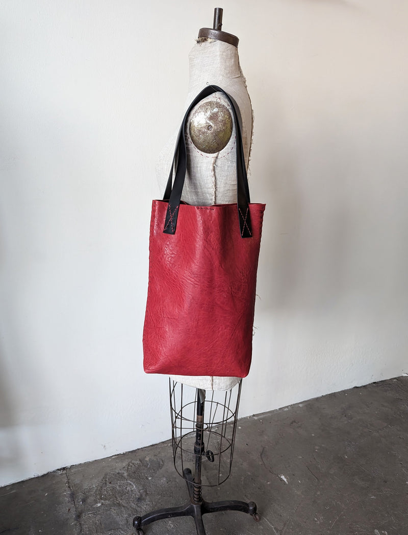 Stitch and Tickle Tall red tote handmade boston shop boutique gift store sowa leatherwork leathershop