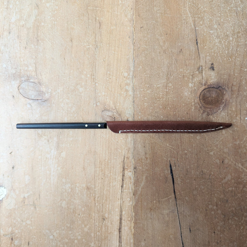 Beautiful, hand crafted brass paper letter opener with ebony handle and hand stitched leather case. Handcrafted in Japan