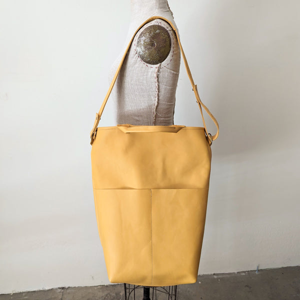 Stitch and Tickle Tall yellow XL tote handmade boston shop boutique gift store sowa leatherwork leathershop small business 
